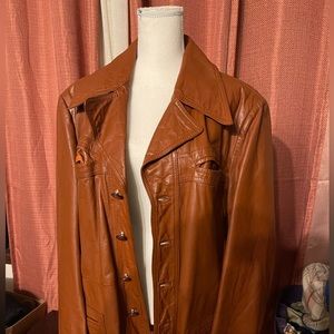 Vintage Montgomery Ward Quality Outerwear Brick Red Leather Jacket. 42R.